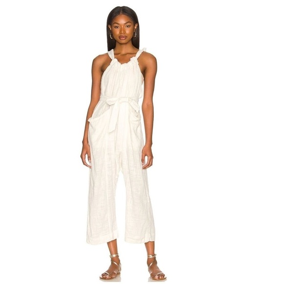 FREE PEOPLE White Henriette Sleeveless Tie Waist Jumpsuit S - Picture 1 of 7
